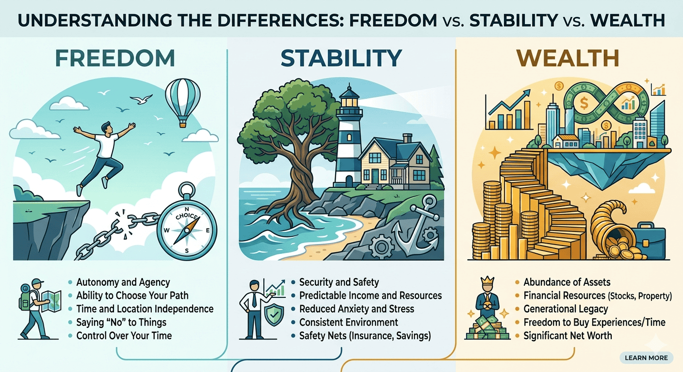 ความแตกต่างระหว่าง Freedom กับ stability และ Wealth