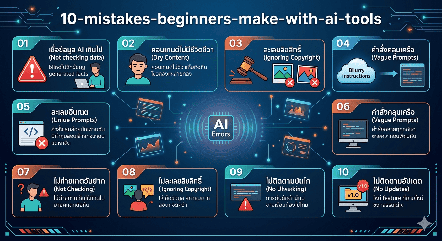10 ข้อผิดพลาดที่มือใหม่ใช้ AI แล้วพัง
