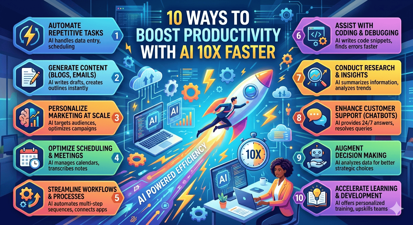 10 วิธีใช้ AI ทำงานเร็วขึ้น 10 เท่า