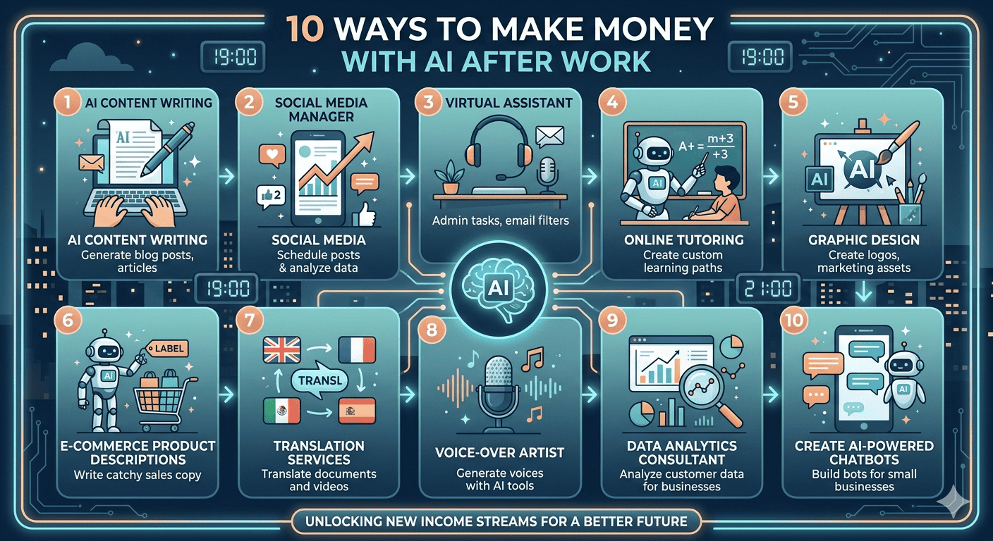 10 วิธีใช้ AI สร้างรายได้เสริมหลังเลิกงาน