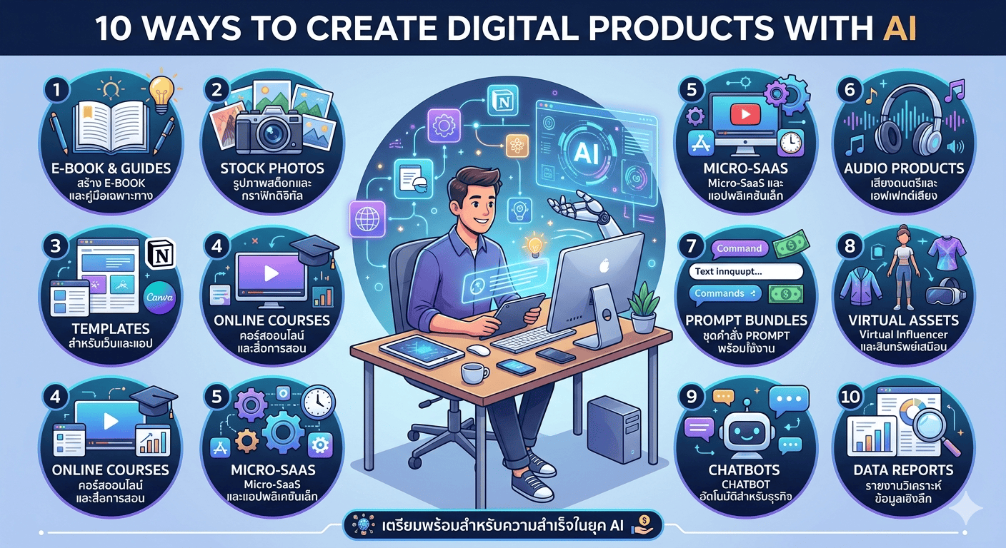 10 วิธีใช้ AI สร้างสินค้า Digital