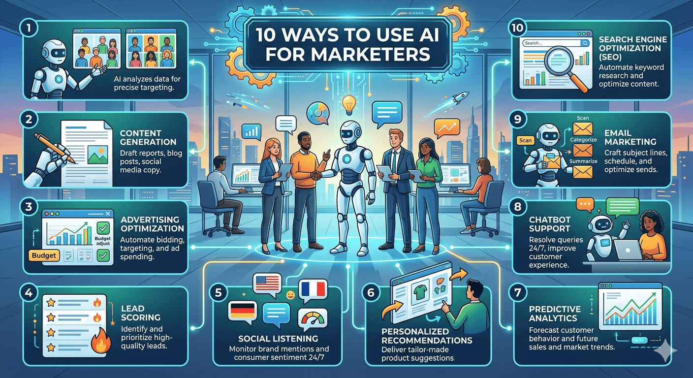 10 วิธีใช้ AI สำหรับนักการตลาด