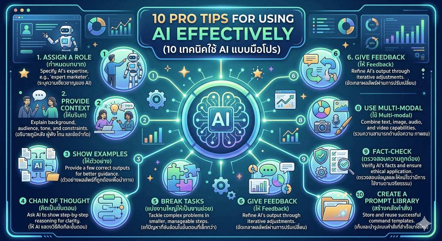 10 เทคนิคใช้ AI แบบมือโปร