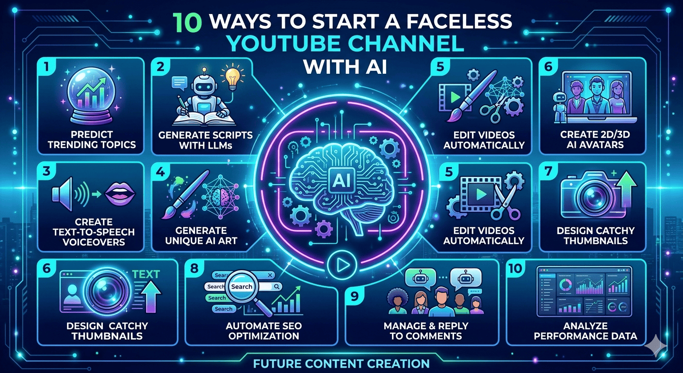 10 วิธีใช้ AI ทำ YouTube ไม่ต้องออกหน้า